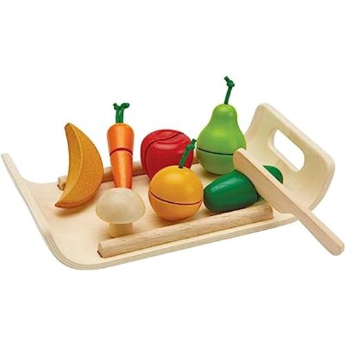 PlanToys Wooden Assorted Fruit and Vegetable Food Set (3416) | Sustainably Made from Rubberwood and Non-Toxic Paints and Dyes