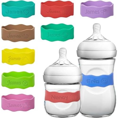 2 Pieces Personalized Bottle Labels, Reusable Silicone Non-Slip Name Bands, Children's Bottle Drinking Cup Name Bands for Daycare Classroom, Home,Dining Room Table, Baby Shower Gifts