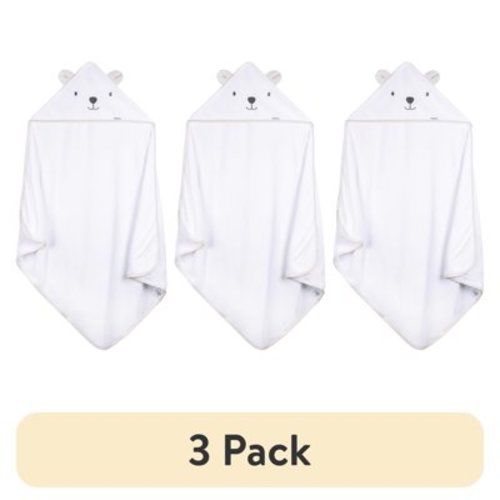 (3 pack) Gerber Baby Boy or Girl Unisex White Hooded Towel, One Size