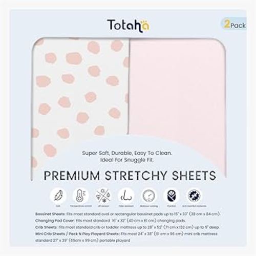TotAha Premium Soft Pack n Play Sheets, Super Stretchy Jersey Knit Mini Crib Sheets Fitted, Silky Comfort Graco Pack and Play Mattress Sheets, 2 Pack