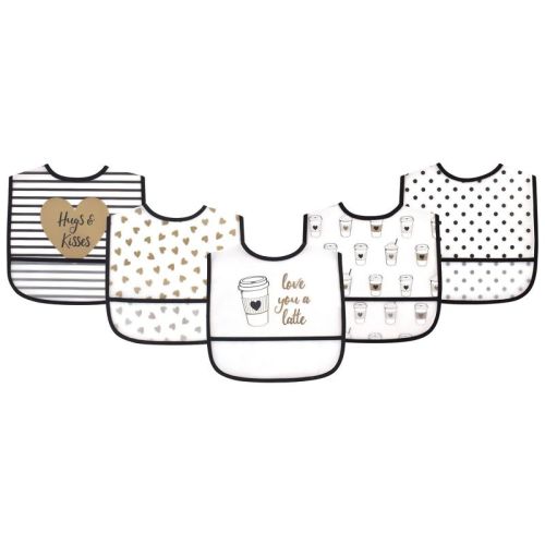 Hudson Baby Infant Girl Waterproof PEVA Bibs 5pk, Latte, One Size