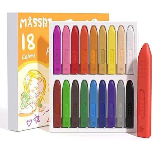 Triangle Jumbo Crayons for Toddlers, 18 Colors Mess Free Unbreakable Crayon Gifts, Easy to Hold Washable Crayons for Kids, Safe Coloring Gifts for Babies and Children