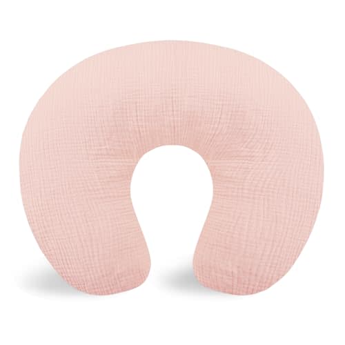 Hooyax Muslin Nursing Pillow Covers Only, Soft and Breathable Nursing Covers for Breastfeeding Pillows, Adorable Infant Feeding Pillow slipcover for Baby Boy and Girls (Pink)