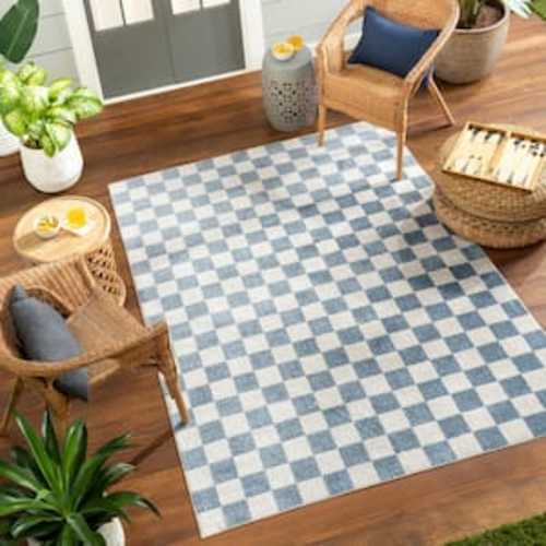 Lillian Blue 7 ft. x 9 ft. Checkered Machine-Washable Indoor Area Rug