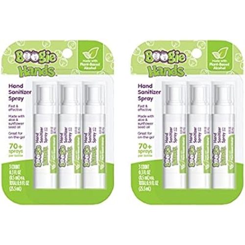 Boogie Kids Hand Sanitizer Spray for Babies &Toddlers, Great for Diaper Bags and Backpacks, Plant Based Alcohol, Made With Aloe & Sunflower Seed Oil, 3 Count (Pack of 2)