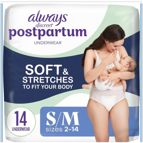 Always Discreet Postpartum and Adult Incontinence Underwear for Women, Small/Medium, Maximum Protection, 14 Count