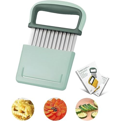 Crinkle Cutter Stainless Steel Potato Carrot Chip Vegetable Crinkle Wavy Chopper Cutter French Fry Slicer Potato Cutter (Green)