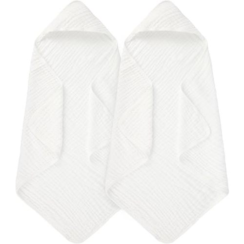 Muslin Hooded Baby Towels 100% Cotton ，Super Soft Muslin Baby Bath Towel - 32 x 32 Inches, Suitable for Newborn and Young Children up to 3 Years Old. (White & White)