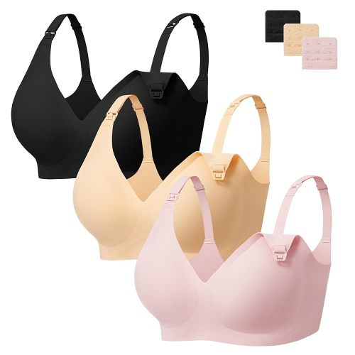 Angelhood Nursing Bras for Breastfeeding Seamless Pregnancy Maternity Bra Wireless Sleep Bralette with Extenders 1 & 3 Pack