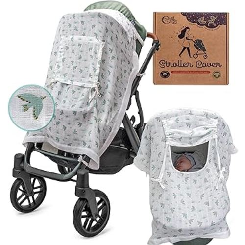 Muslin Baby Car Seat Cover & Stroller Cover: 100% Organic Cotton Breathable Infant Carseat Cover for Boys & Girls, Boho Privacy Cover, Bassinet & Stroller Shade, Baby Carseat Canopy & Stroller Set