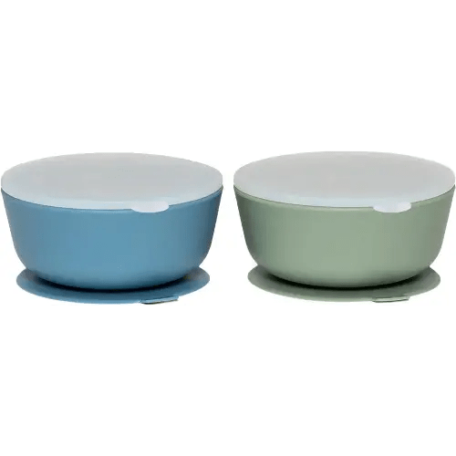 WeeSprout Suction Bowls for Baby & Toddlers (Set of 2) - 100% Silicone w/Plastic Lid - Leak Proof Feeding Supplies - Dishwasher & Microwave Safe Infant Dinnerware w/Extra Strong Base