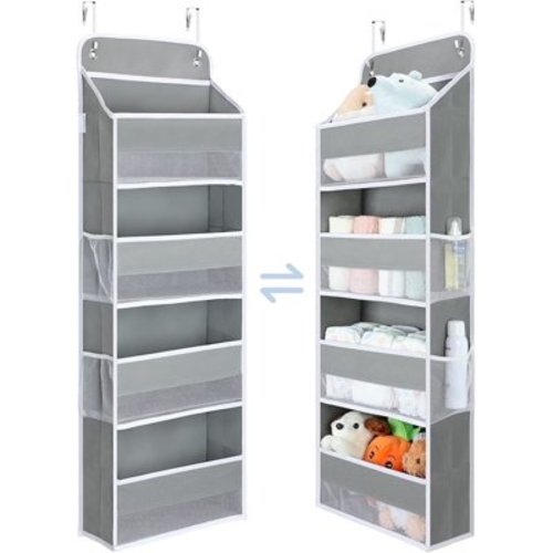 Yecaye Over the Door Organizer, 1 Pack 4-Tier Hanging Storage Nursery Shelves Baby Organizers, Gray
