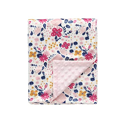 CREVENT Minky Floral Baby Blanket for Girls, Soft Plush Receiving Crib Blanket for Newborns Toddlers Bedding - Flowers 30x40 Inches