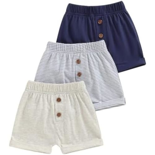 Toddler Baby Boy Shorts 3-Pack Elastic Waist Casual Pull On Cotton Shorts 12M 18M 2T Jogger Shorts for Kids