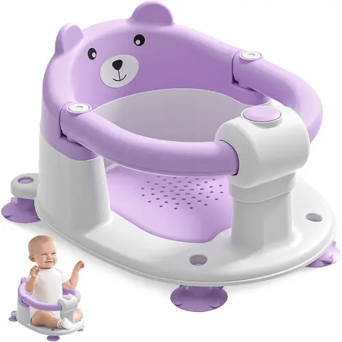 Baby Bath Seat for Babies 6 Months & up, Non-Slip Toddler Bath Seats for Babies Sitting Up, Safe Infant & Newborn Bathtub Chair with 4 Suction Cups & Soft Cushion for Shower,Lavender