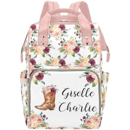Personalized Baby Diaper Bag Backpack for Women, Custom Name Nursing Mommy Daypack, Diaper Bag for Girls Boys, New Mom Gifts (Cowgirl Boots)