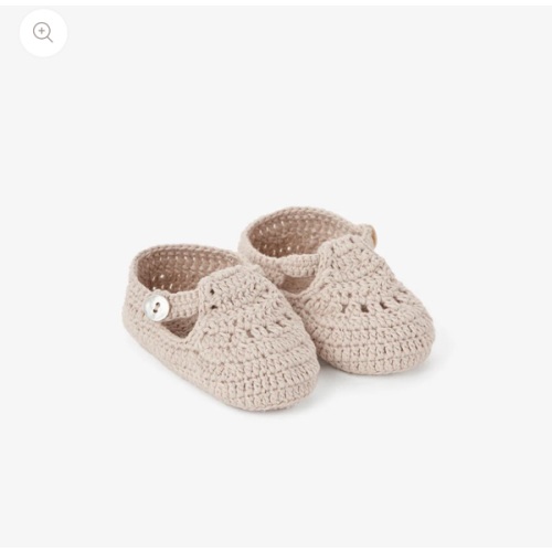 Taupe T-Strap Hand Crocheted Baby Booties TAUPE / 0-12M