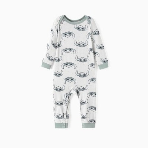 Disney Stitch Baby Boy Bamboo Character Allover Print Jumpsuit Romper