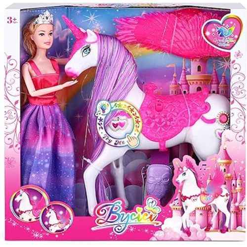 Magic Light Unicorn & Princess Doll, Unicorn Toys for Girls 3-6, Christmas Birthday Gifts for Kids Girls Aged 3 4 5 6 7 8