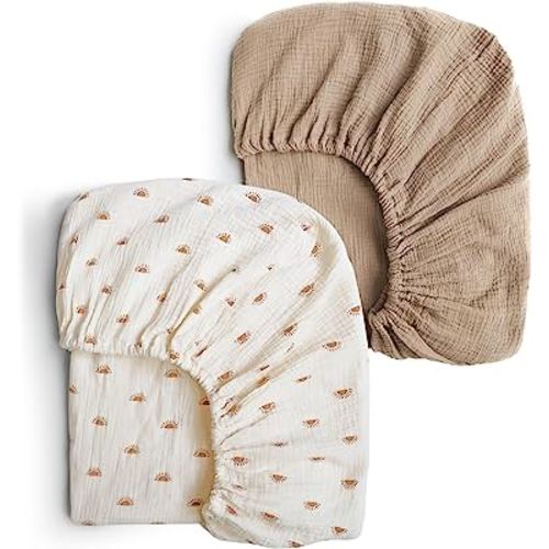 Konssy 2 PCS Muslin Fitted Crib Sheets 100% Cotton Baby Crib Sheets for Standard Crib Mattress (28 X 52 Inches), Soft and Breathable for Boys, Girls