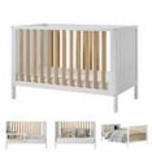 HARPPA 5-in-1 Convertible Baby Crib for Infant to Toddler, White + Natural