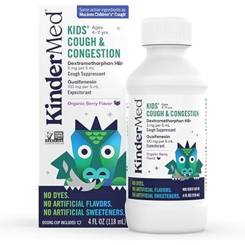 Kids' Daytime Cough & Congestion Medicine, for Ages 4-11 Years, No Dyes, No Artificial Flavors, No Artificial Sweeteners, Vegan, Non-GMO, Gluten Free, Organic Berry Flavor (4 Fl Oz)