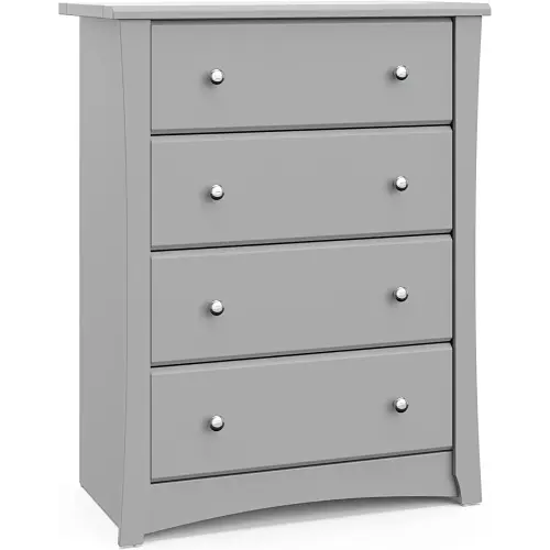 Storkcraft Crescent 4 Drawer Chest (Pebble Gray) – GREENGUARD Gold Certified, Easy-to-Match Chest of Drawers for Nursery and Kids Bedroom, Dresser Organizer for Children’s Bedroom