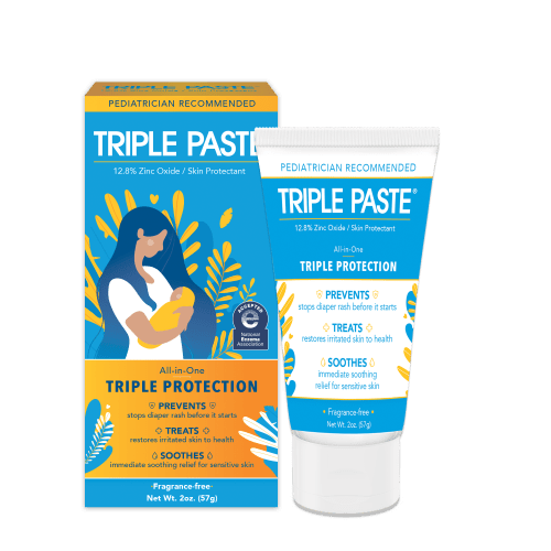 Triple Paste Diaper Rash Cream, Hypoallergenic Medicated Ointment for Babies, 2 oz