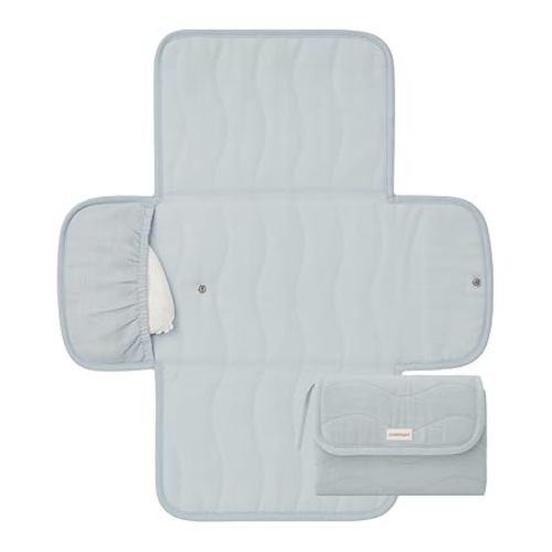 Toddlekind Mini Maven Portable Changing Pad – Travel Diaper Clutch for Babies, Organic Cotton & Water-Resistant, Compact Foldable Diaper Changing Mat with Pocket (Blue)