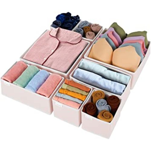 Criusia Drawer Organizer Clothes, 8 Pack Underwear Drawer Organizer, Foldable Cloth Storage Box Closet Dresser Drawer Divider Organizer for Clothes, Socks, Scarves, Ties(Pink)