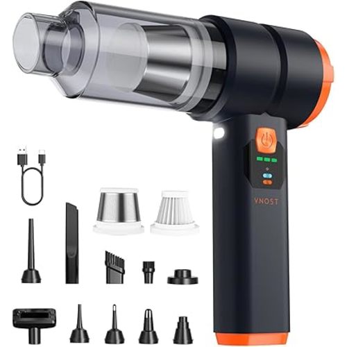Car Vacuum Portable Cordless, Handheld Vacuum Cordless with 30000PA Suction, 130000RPM, 6800mAh Battery, 10 Nozzles, Rubber Paint Material for Car, Home, Pet Cleaning(Black Orange)