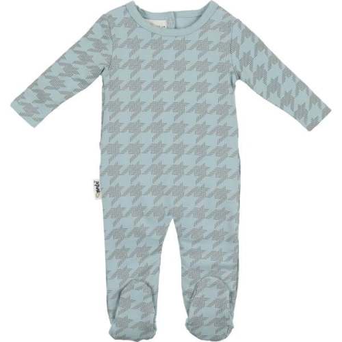 Houndstooth Long Sleeve Footie, Powder Blue - Maniere | Maisonette