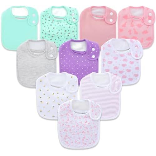 Hakochia Waterproof Baby Bibs Organic Cotton Super Soft and Absorbent With Adjustable Snap for Baby Boys and Girls