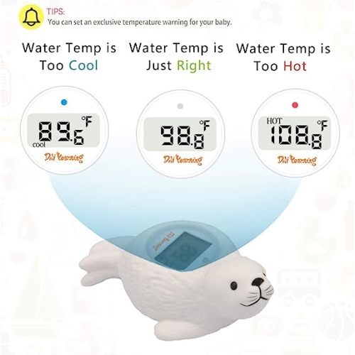 Doli Yearning Upgrade Baby Bath Thermometer Room Temperature| Water Thermometer|Kids' Bathroom Safety Products| Baby Bath(Seal Shape)℃/℉, LCD - White