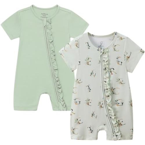 JunNeng 2Pcs Baby Girl Viscose from Bamboo Sleeper, 2 Way Zipper Romper, Short Sleeve One Piece 0-18 Months