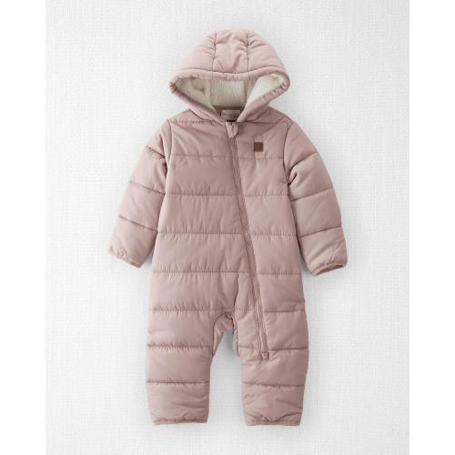 Baby Recycled Quilted Puffer One-Piece - 3-6M - Style,Plum Taupe