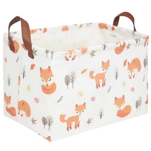 FXOCSHE Rectangle Fox Collapsible Canvas Waterproof Storage Toy Organizer, Laundry Basket for Kid Rooms, Baby Room Decor, Woodland Nursery Decor, Gift Basket
