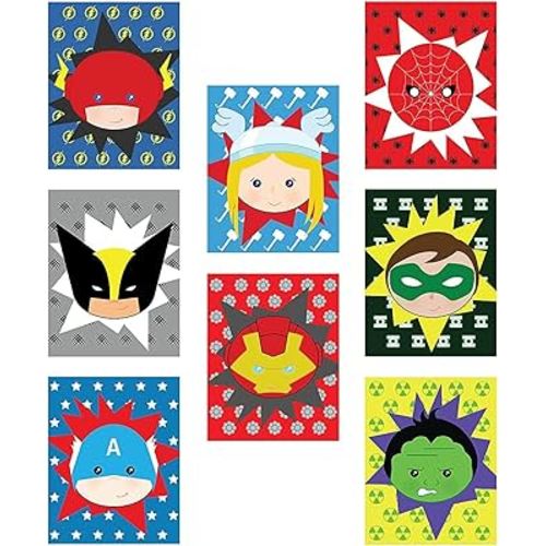 Kid's Playroom Decor, Superheros Eight 08x10 Inch Print Set for Kids, Baby Boy Nursery Decor, Superman, Batman, Spiderman, Captain America, Superhero Wall Art, Marvel Wall Art