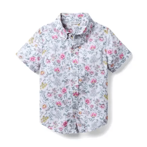 Boy White Floral The Poplin Shirt by Janie and Jack