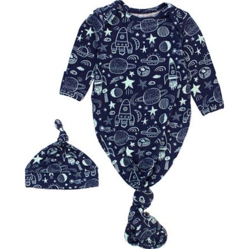 SoftSnooze Baby Boys Ruffle Knotted Sleep Gown & Hat Set, 0-3M