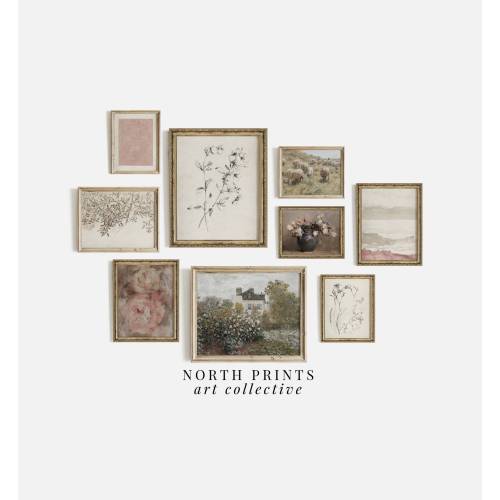 French Country Gallery Wall PRINTABLE SET of 9 | Chic Girls Room Pink Farmhouse Decor | North Prints Digital DOWNLOAD | S9-11