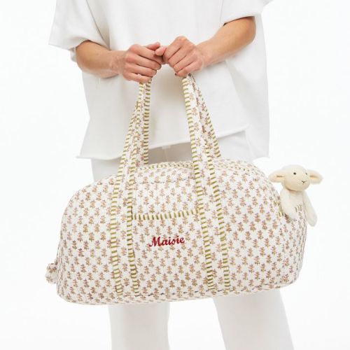 Block Print Duffle Bag - Mini White Flower