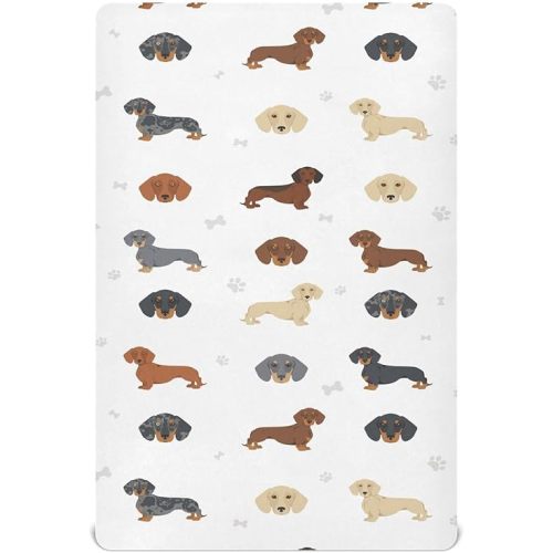 Crib Sheets for Boys Dachshund Short Haired Toddler Baby Girl Sheets for Crib,Neutral Mini Crib Nursery Mattress Sheets Fitted,Crib Mattress Soft & Breathable 52 * 28 * 9In