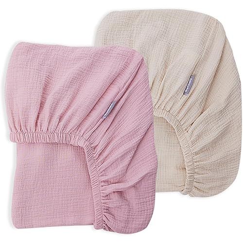 Crib Sheets 2 Pack 100% Cotton 28"x52" Light Pink/Beige