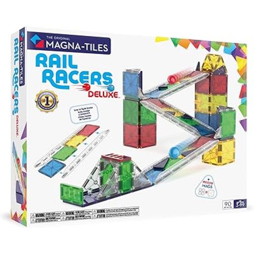 Magna-Tiles Rail Racers Deluxe 90-Piece Magnetic Construction Set, The Original Magnetic Building Brand