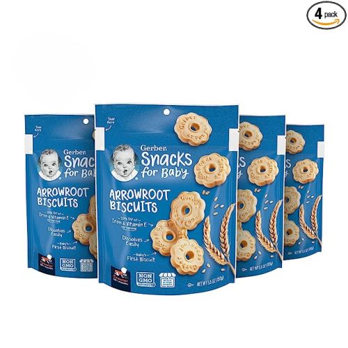 Gerber Snacks for Baby Arrowroot Biscuits, 5.5 Ounce Pouch (Pack of 4)