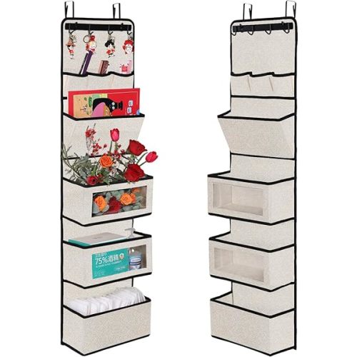 VICTORICH All-IN-ONE Over the Door Organizer, Super Behind the Door Storage Organizer with Door Rack and Large Clear Windows, Wall File Organizer, Hanging Organizer (Classical Beige)