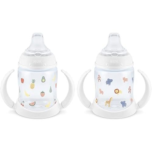 NUK Learner Cup, 6+ Months, Fun Fruits and Animals, Amazon Exclusive Collection, 5 Oz, Pack of 2 – BPA Free, Soft Spout, Spill Proof Sippy Cup