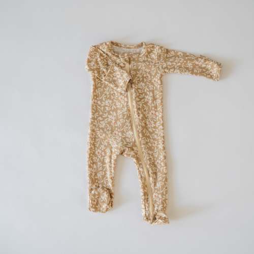 Zipper Footie Onesie in Tan Meadow