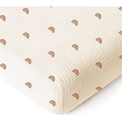 Crib Sheet: Konssy Muslin Fitted Crib Sheets 100% Cotton Baby Crib Sheets for Standard Crib Mattress (28 X 52 Inches), Soft and Breathable for Boy, Girl (Rainbow)